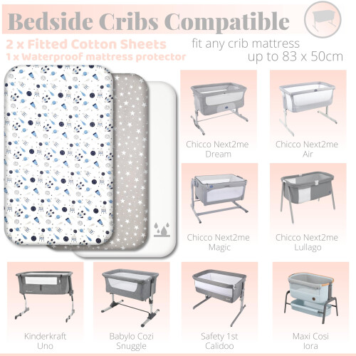 Next to Me Crib Sheets - 3pc Crib Fitted Sheet Set - 2 Fitte 1