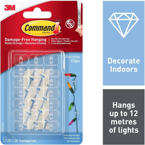 3M Command Decorating Clips, Pack of 20 Mini Hooks and 24 Small Strips, Transp 1