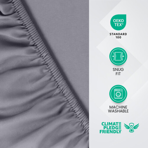 Utopia Bedding Fitted Sheet Double, Grey - Deep Pocket 14 inch (35 cm) - Ea 2