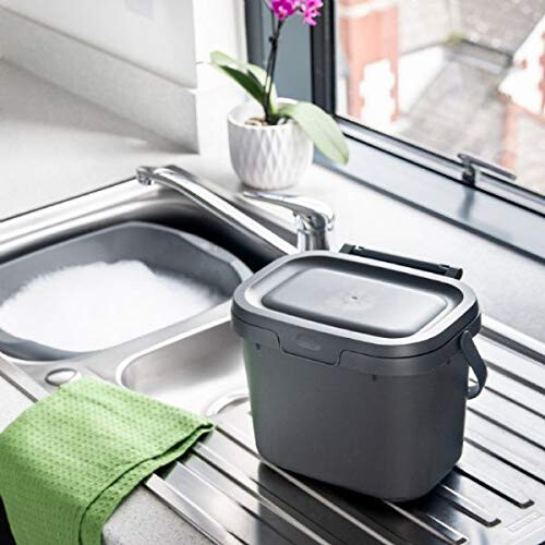 Addis Addis Everyday Kitchen Food Caddy Bin, Metallic Silver Grey, with 60 x 100% 1