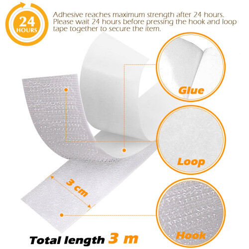 Blooven Hook and Loop Strip Tape 3 Meter Self Adhesive Sticky Back Fastenin 2