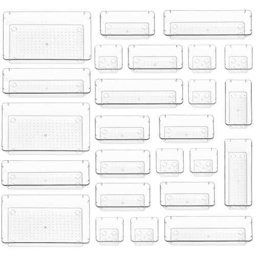 Stackzy Drawer Organiser Set – Makeup Organiser Tray for Drawers – Clear Co