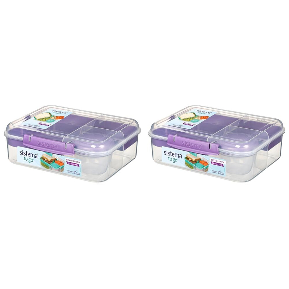 Sistema Bento Box To Go Lunch Box With Yoghurt/Fruit Pot 1.65 L Bpa-Free Re Purple