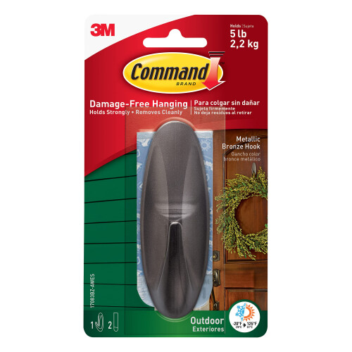 3M Command Large Designer Metallic Bronze Hook with Adhesive Strips - For Hang