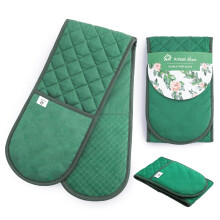 Green Double Oven Gloves Heat Resistant Silicone Oven Mitts Pair | Non-Slip