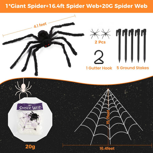Halloween Decorations Spider Web, 50'' Giant Spider + 200'' Triangular Gian 2