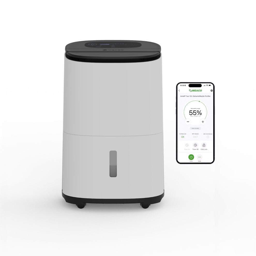 Meaco MeacoDry Arete Two 12L Dehumidifier & HEPA H13 Air Purifier, Low Ene