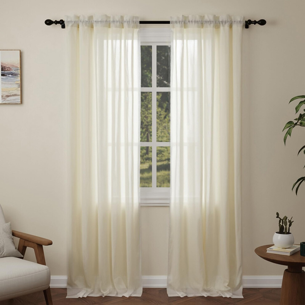 Pacok Cream Voile Curtains, 108 Drop 2 Panels Net Curtain for Windows, Rod