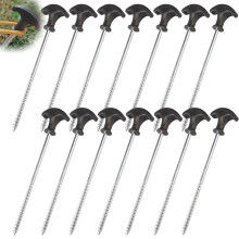 14 x Tent Pegs, 21 cm Long Metal Iron Ground Pegs, Camping Screw Hooks for Grass, Sand, Forest, Meadows with Storage Bag