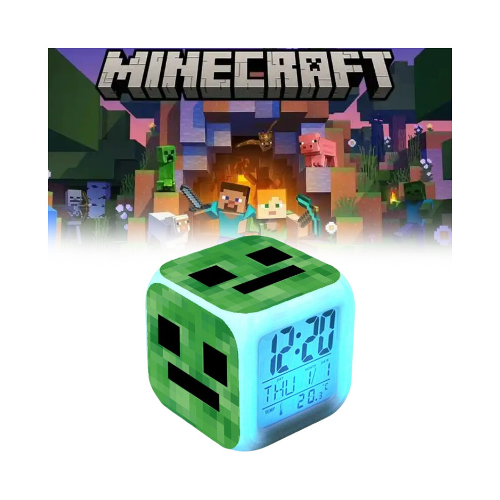 Minecraft Changing Colourful Alarm Clock With Lcd Screen Calendar Home For Use
