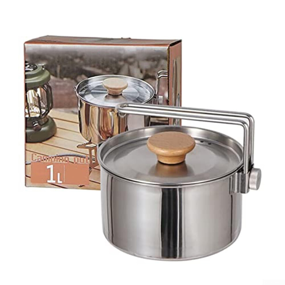 1L Stainless Steel Camping Kettle - Lightweight Portable Outdoor Cooking Pot with Heat Resistant Handle for Hiking and Travel
