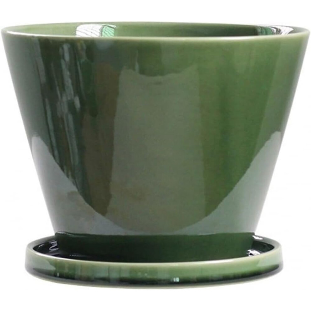Ceramic Flower Pot, Round Green Planter with Tray, Ideal for Orchids, Cacti, and Succulents, Decorative Container-image-OPC-PJTNKYS-NEW