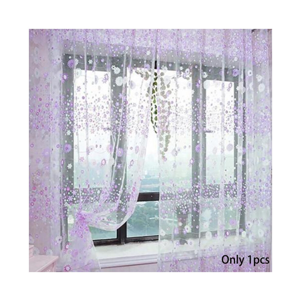 (Purple, 100*270cm) 10679in Voile Floral Curtains Print Window Home Decoration Multicolor Rod Type-image-OPC-PJTPG7B-NEW