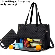 (Black) Laptop Women Insulated Lunch Tote Bag With Zipper Closure For Office Casual