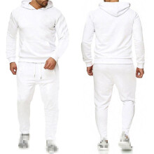 (White, M) Pullover Mens New Tracksuit Hoodie Jogging Bottoms Set Sweater Stretch Jogger