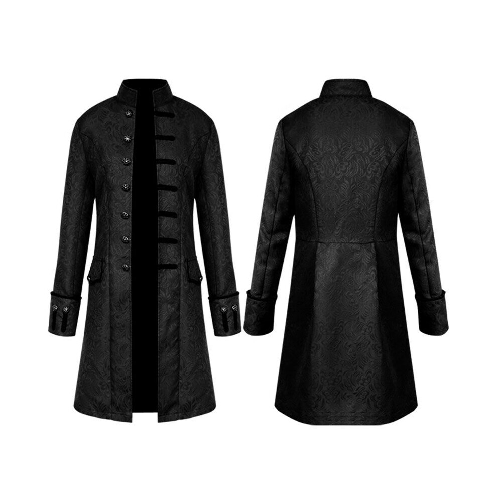(Black, 4XL) Mens Frock Steampunk Retro Uniform Tailcoat Jacket Gothic Coat Jacket Vintage