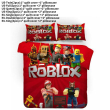 (Red, EU-Single(2pcs):135×200cm) Printed 3d Roblox Bedding Set Duvet Cover Pillowcase Bed Set Double Queen King