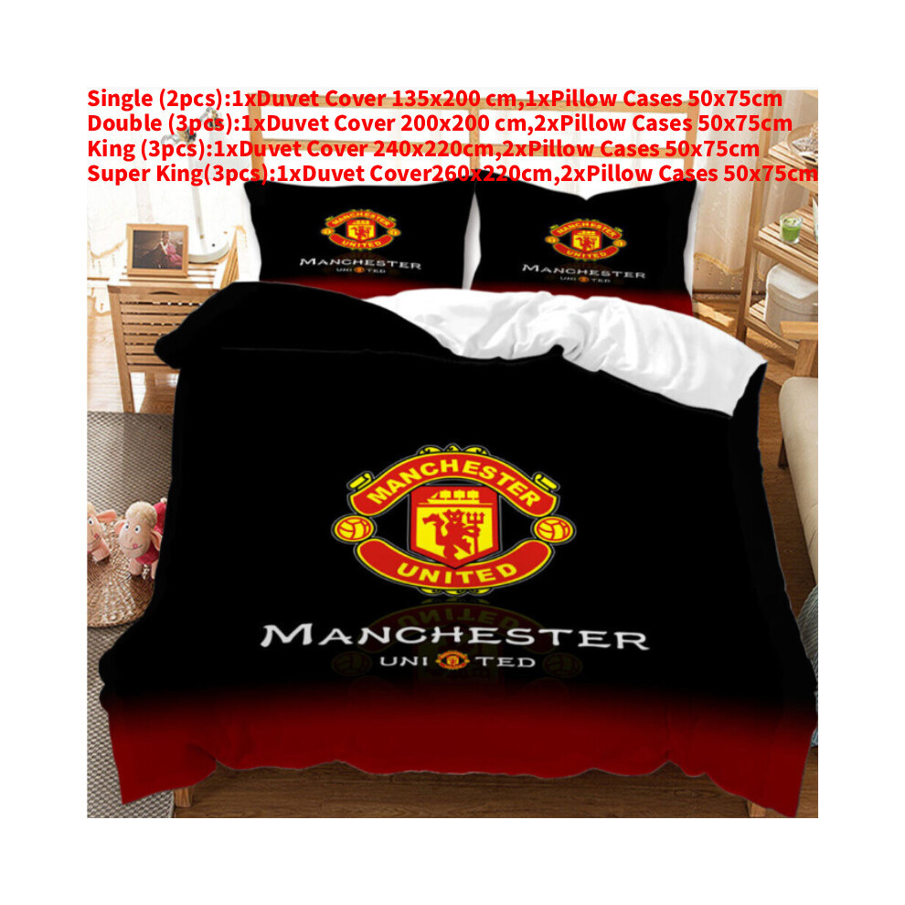 (Single(135x200cm)) Manchester Digital Pattern Printed Duvet Cover Pillowcase Bedding Bedroom Set