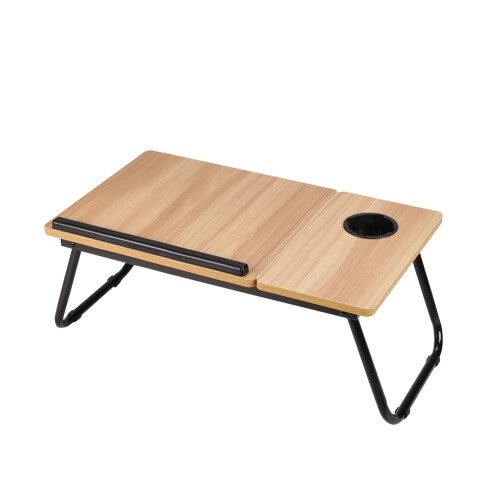 Living And Home (Natural Wood Colour) Adjustable Foldable Laptop Bed Table with Cup Holder 2