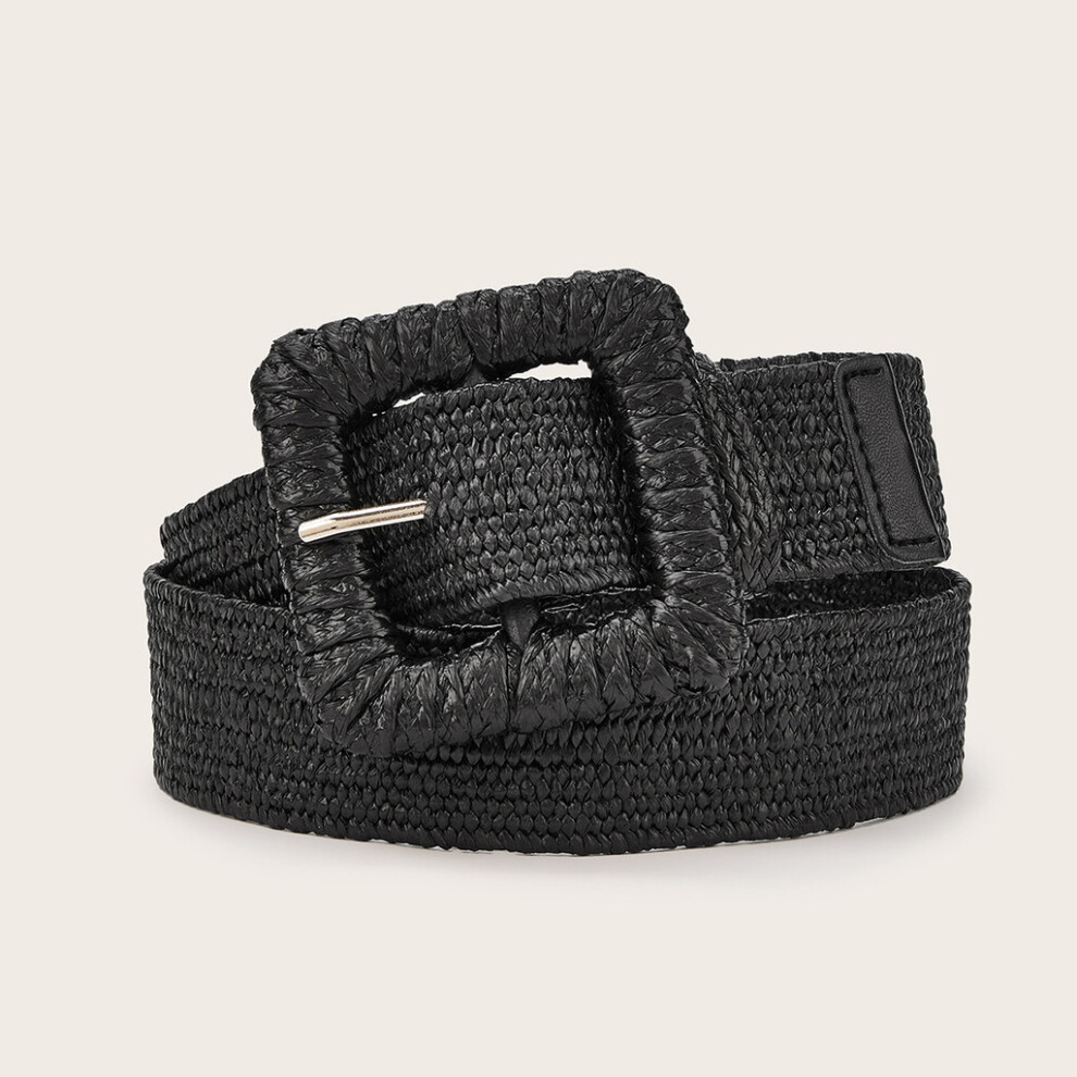 (Black Square) Designed Minimally Circular Buckle Decoration Women Casual Waist Belt Woven-image-OPC-PJTQ5QM-NEW
