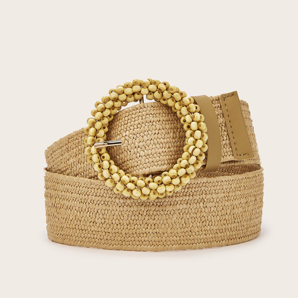(Khaki) Solid Color Simple Bead Ring Buckle Decoration Women Casual Woven For Belt Daily-image-OPC-PJTQ5XT-NEW