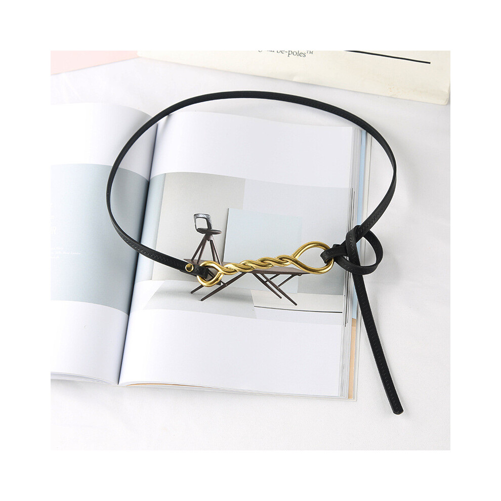 (Black) Fashion Twisted Gold Shape Knot Decoration Women Thin Belt For Daily Use-image-OPC-PJTQMT8-NEW
