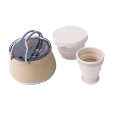 Collapsible Camping Kettle Coffee Pot 1.5L Portable Teapot for Outdoor Fishing Travel Gear Khaki Aluminum