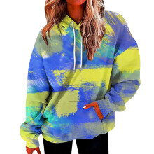 Women's Sweatshirt Pullover Vintage Oversize Hoodie Long-Sleeve Shirt for Teenager Girls Color Gradient with Pockets Comfortable Casual Top