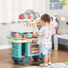 HOMCOM 50 Pcs Kids Kitchen Play set Pretend Trolley Cart Toys for Age 3-6