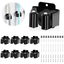 Broom Holder Wall Mount 8-Piece Hook Rail for Hanging Garden Tools, Brooms, and Household Items, Black