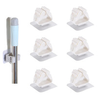Broom Holder Wall Mount Stainless Steel Tool Holder for Mop, Shovel, Garden Tools - Pack of 6 Plastic Holders