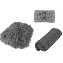 Newborn Baby Photography Props Set, Gray Baby Wrap Blanket and Hair Band, DIY Newborn Photo Shoot Accessories Mat