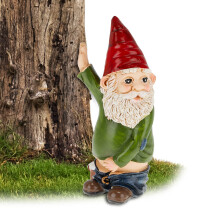 Garden Gnome Peeing Cheeky Gnome, Weatherproof Frost-Proof Colorful Drunk Garden Figure in Artificial Stone