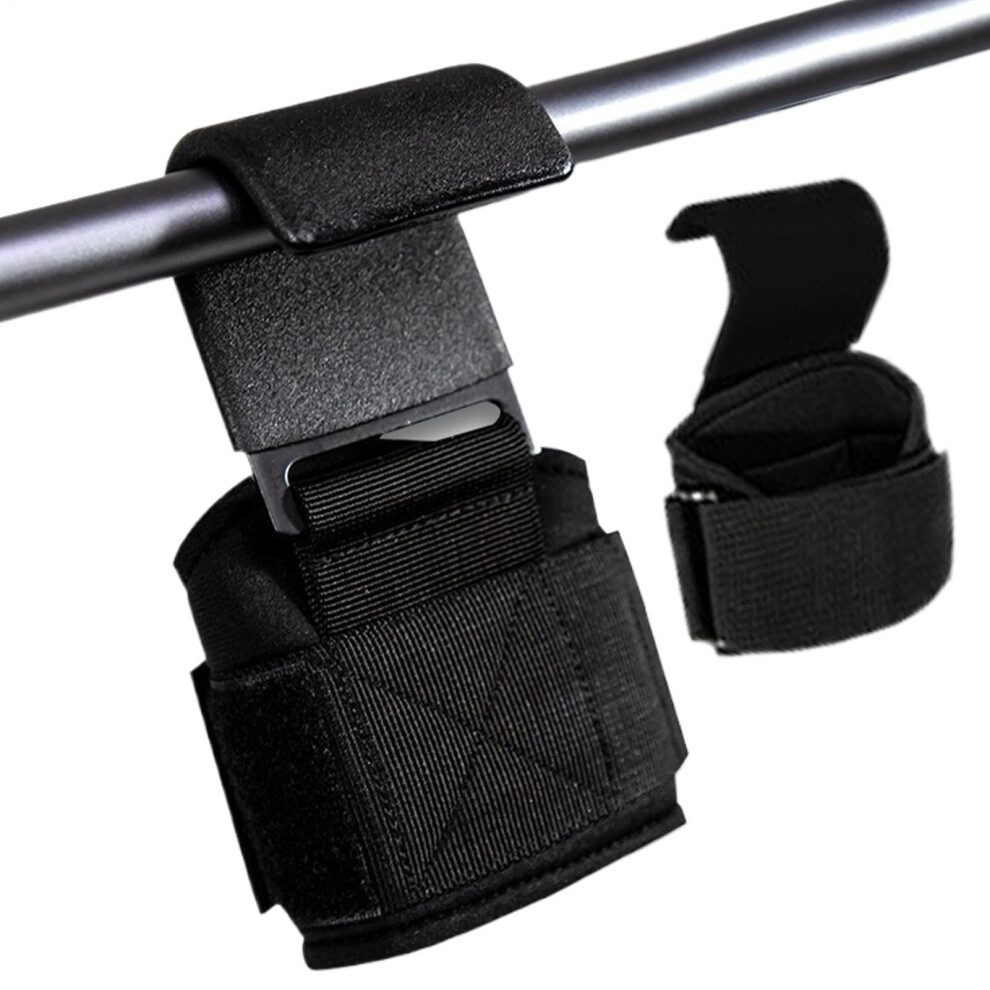 Weightlifting Wrist Wraps with Hooks, Ergonomic Padded Grips for Deadlifts, Black Steel Plate, 2 Pcs-image-OPC-PJTSQPX-NEW