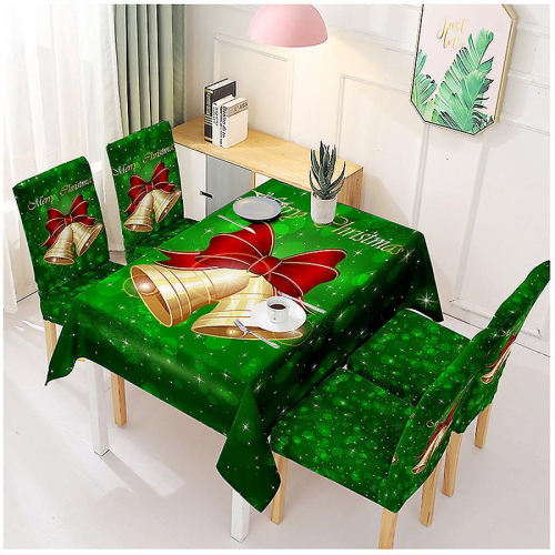 5-Piece Christmas Table Set with Chairs, Tea Table, Tablecloth, Covers, Printed Dinner Flag, Dust-Proof 1