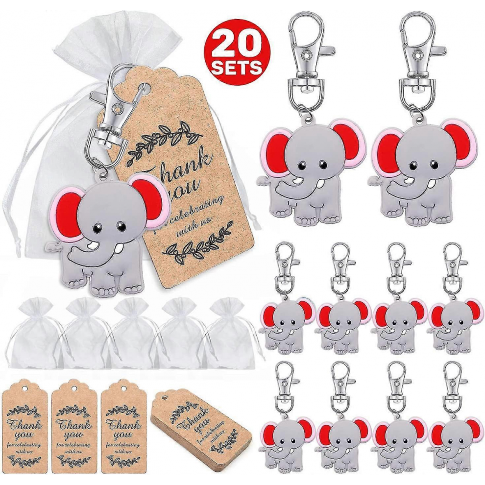 20 Baby Elephant Keychains + Transparent Hard Sandbags + 2 Styles, Multi-color Party Favors