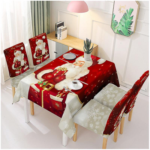 5-Piece Christmas Table Set with Chairs, Tea Table, Tablecloth, Covers, Printed Dinner Flag, Dust-Proof