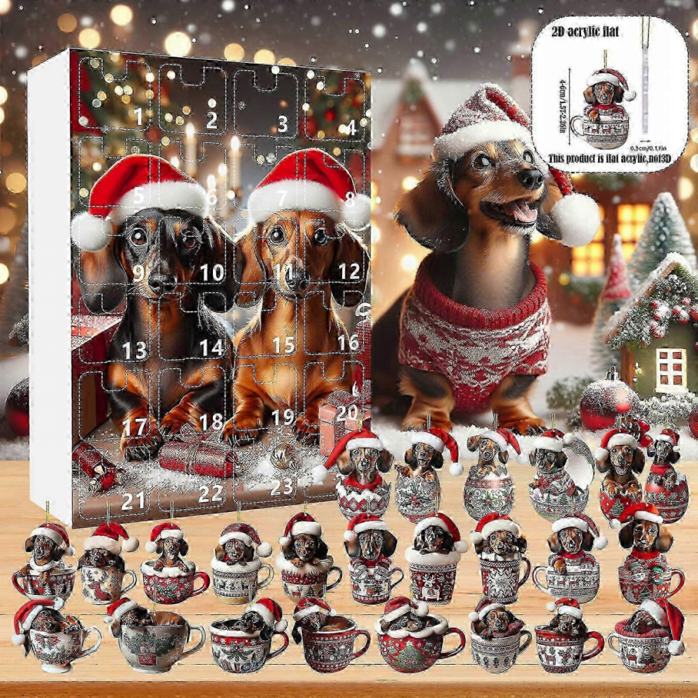 2025 Women's Advent Calendar: 24-Day Christmas Countdown with Dachshund Pendant & Santa Hats