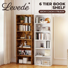 (White) Levede 6 Tier Bookcase Shelving Storage Tall Adjustable Bookshelf Organizer Unit