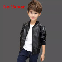 (No Velvet Black, 7 Years) Children Winter School Thick Leather Faux Fleece Warm Outerwear Coat Jacket Boy