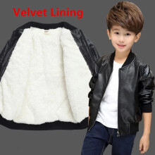 (Velvet Black, 3 Years) Children Winter School Thick Leather Faux Fleece Warm Outerwear Coat Jacket Boy