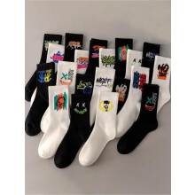 (Multicolor, EU40-43) Unisex's 5 Pairs Random Print Crew Socks, National Day Offers, Casual Moisture Wicking Socks, Soft Comfy Breathable Socks for All Seasons