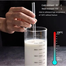 (Clear, 2 Bent + 2 Straight +1 Brush) Transparent Glass Straws, 4 Counts Heat Resistant Washable Reusable Straw & 1 Count Straw Brush, Drinking Straws for Smoothies, Cocktails,