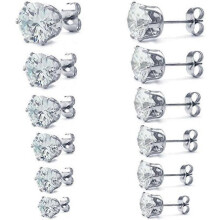 6 paar diamanten oorbellen voor vrouwen met zirkonia-oxide oorbellen, 3-8 mm, zilverkleur