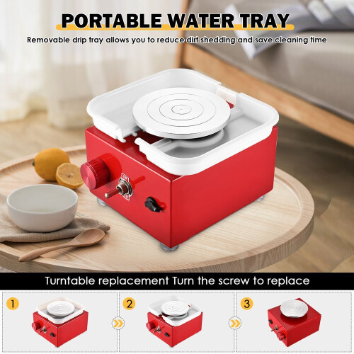 Pottery Wheel, Pottery Wheel Electric 2000 Rpm, Speed Adjustable, Red 2