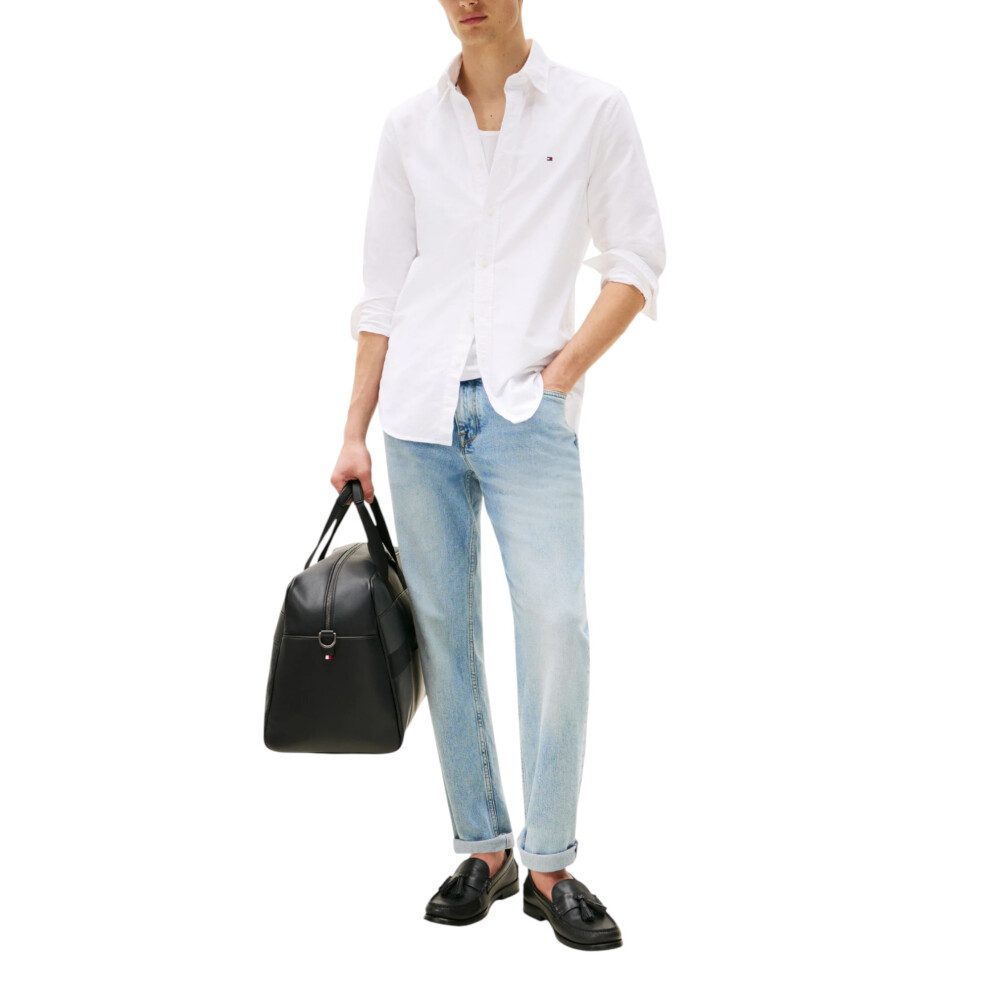 (M, Off White) Tommy Hilfiger Mens Shirts XM05382 Solid Heritage Oxford