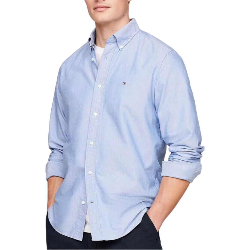 (L, Blue) Tommy Hilfiger Mens Shirts XM05382 Solid Heritage Oxford