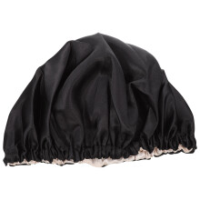 Black Elastic Shower Hat Soft Polyester Night Sleeping Hair Bonnet