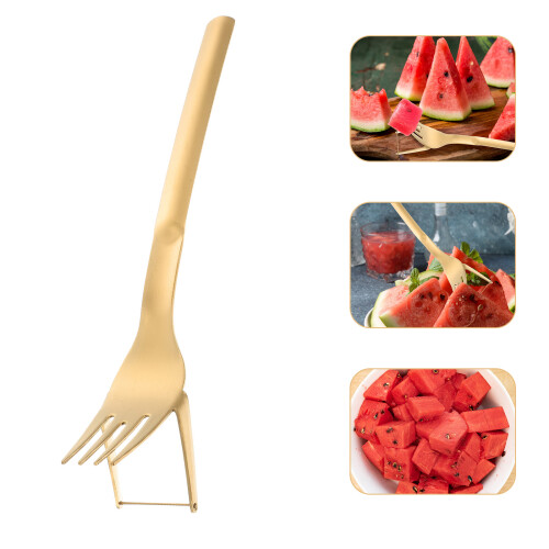 Wear-Resistant Golden Watermelon Fork for Home Kitchen Use 2