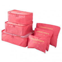 (Watermelon red)6pcs/Set Travel Luggage Packing Cubes Suitcase Clothes Storage Bag Organiser Foldable Clothing Organizer Shoes Underwear Pouch